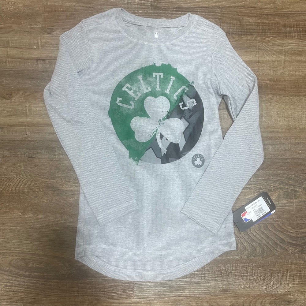 NBA Boston Celtics Kids Heather Grey Waffle Knit Thermal Shirt Youth Small 8